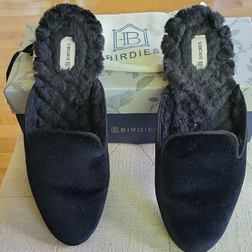 Birdies Luxurious Black Velvet Slippers